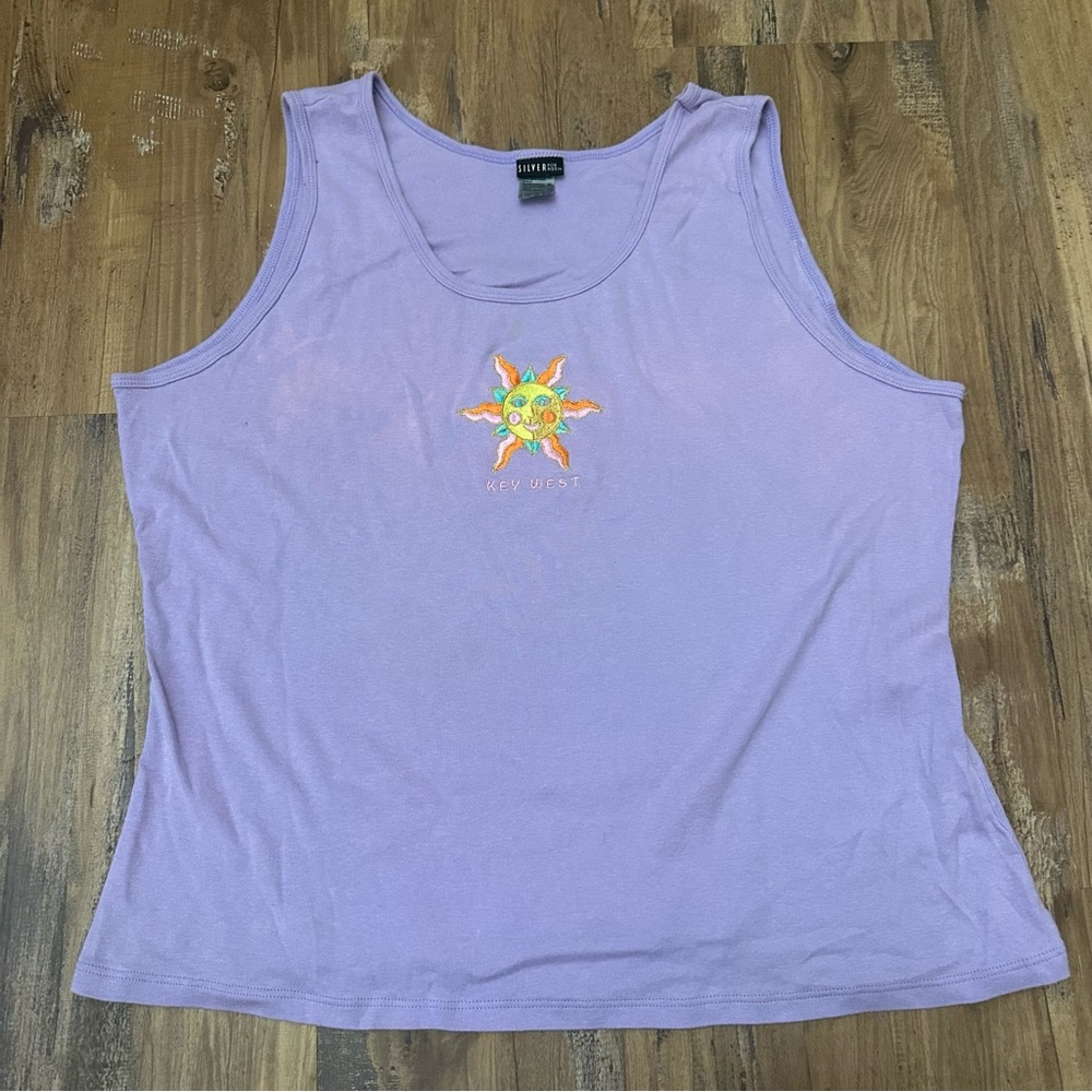 VTG Y2K 2000s Light Purple Lavender Embroidered Sunshine Key West Tank Top
